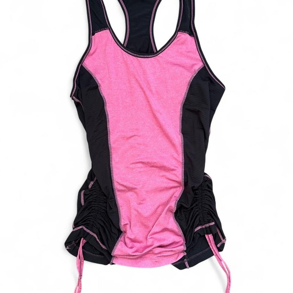Reebok Y2K Pink Black Ruched Side Cami Tank Top Athletic Gym Size Small